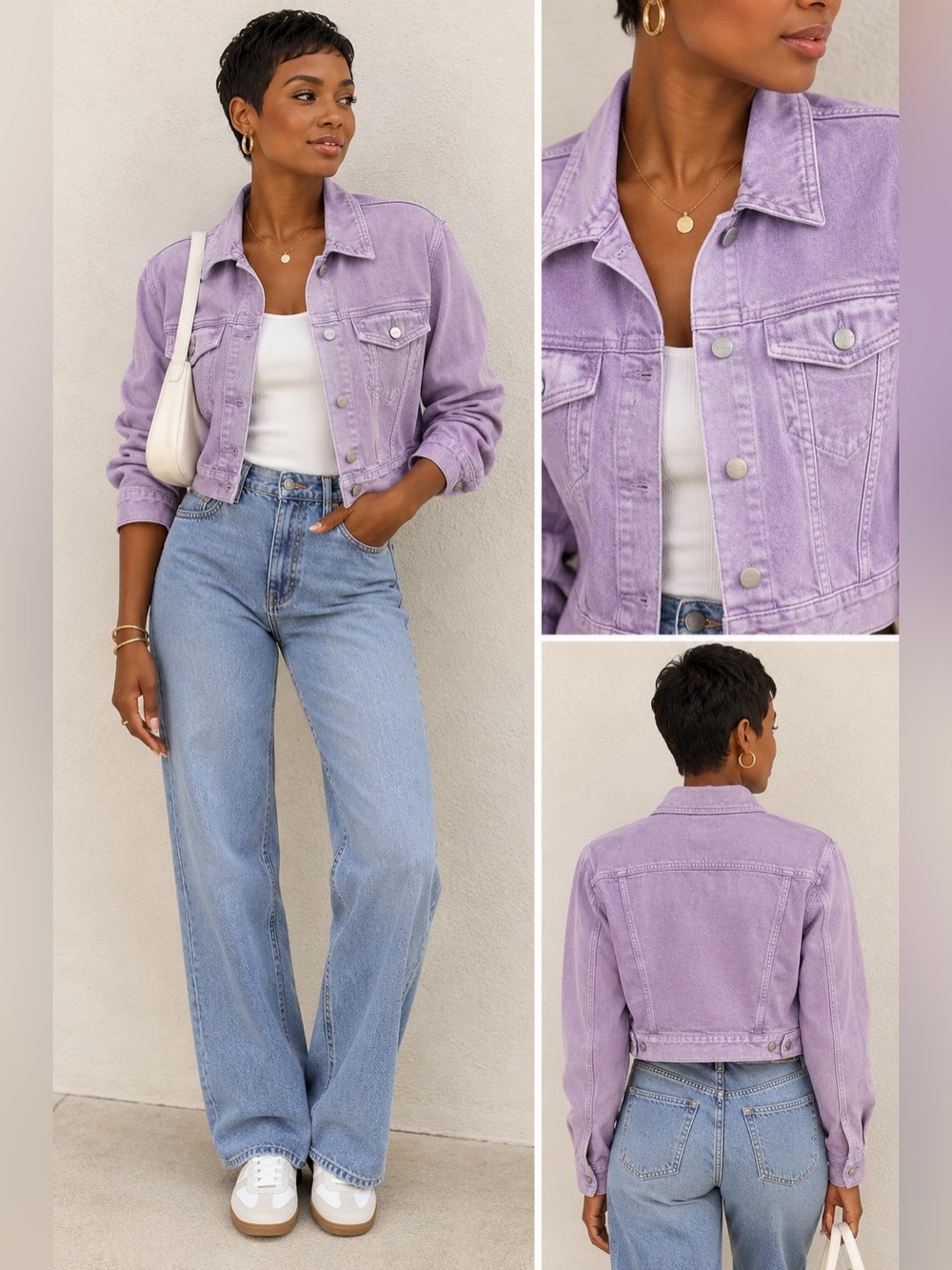 Sanctuary Stevie Cropped Trucker Denim Jacket Charming Lilac Purple Size Small